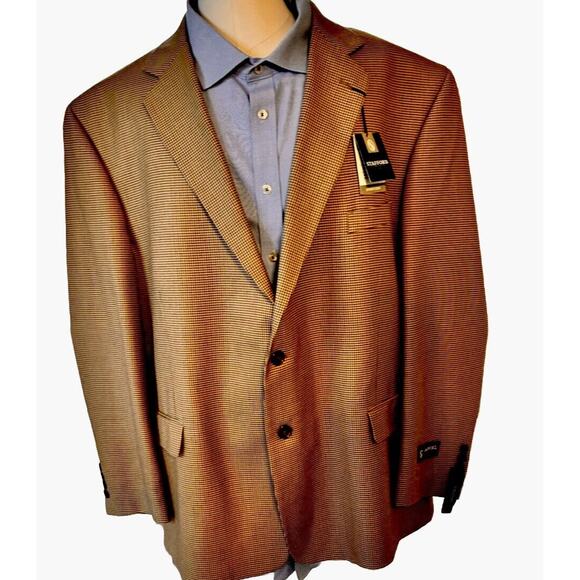 Stafford Mens Sport Coat NWT Size 52Regular Khaki Houndstooth Business Academia